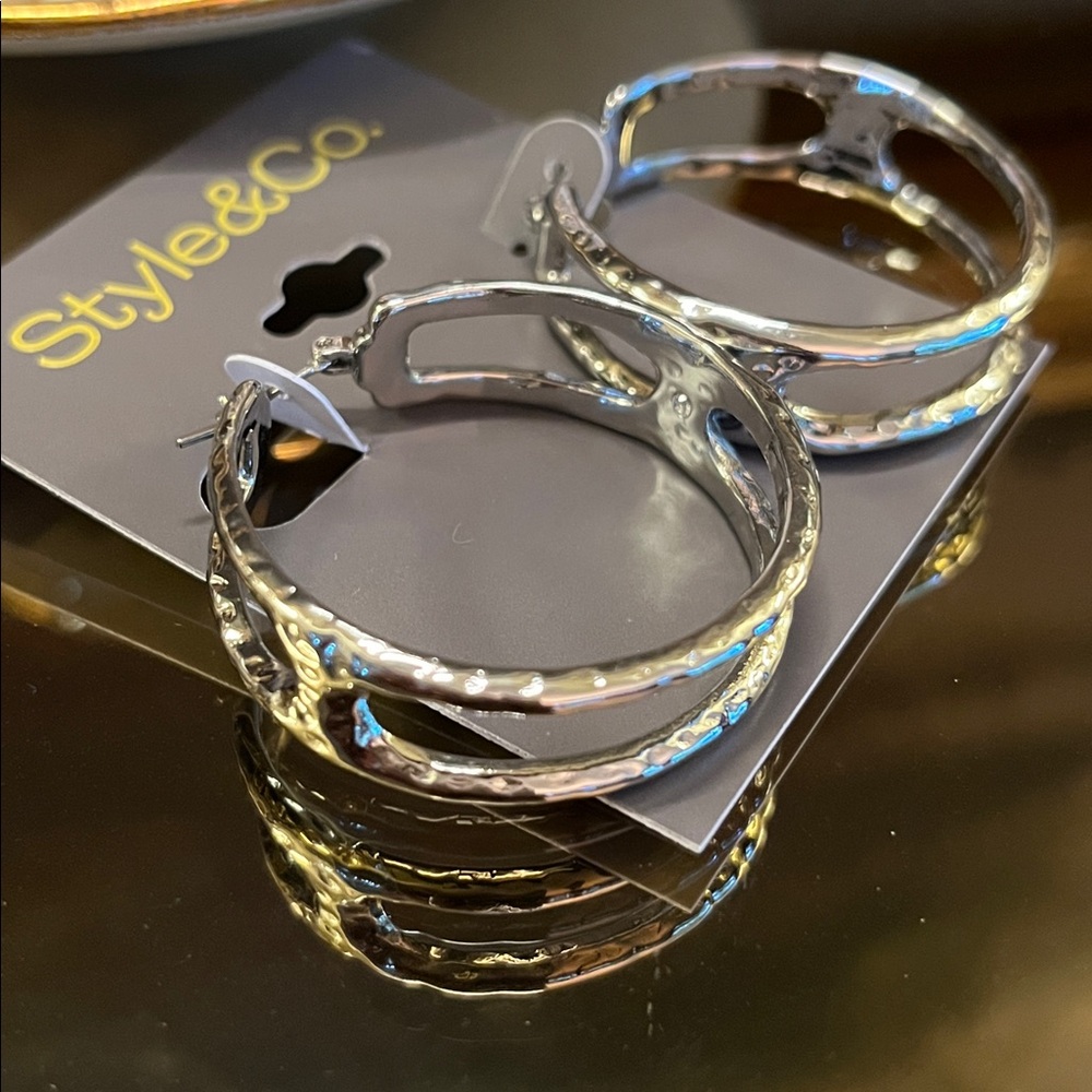 Style & Co Hammered Double Hoop Earrings